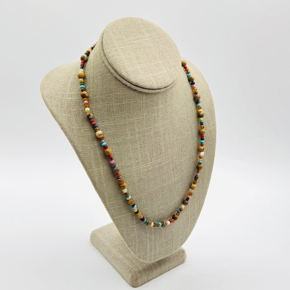 Stone And Glass Bead Necklace Boho Earth Tones Colors - Picture 2 of 5